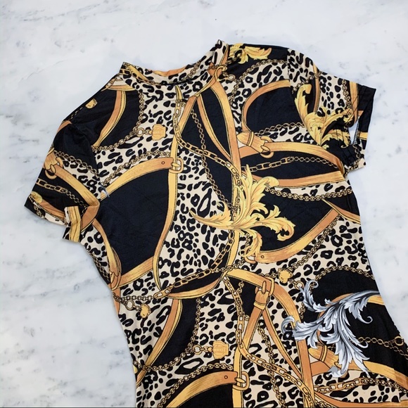 Black Gold Fitted Mini Dress - Picture 2 of 8